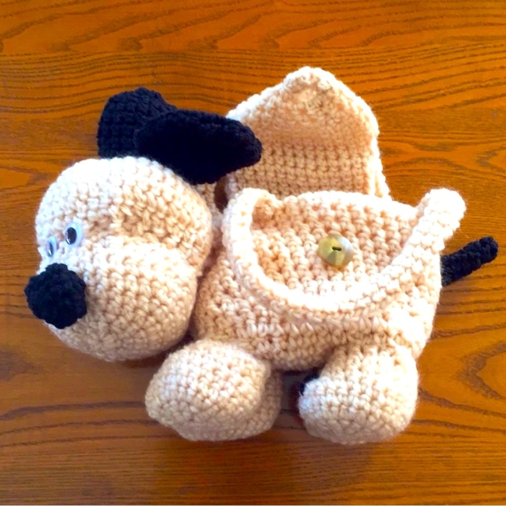 HAND CRAFTED Crocheted Amigurumi Colorful Puppy Dog Toy Carrying Purse Bag - Picture 7 of 9